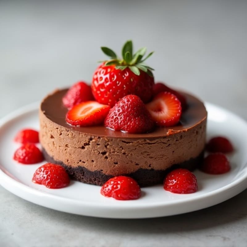 Chocolate Protein Cheesecake with Fresh Strawberries