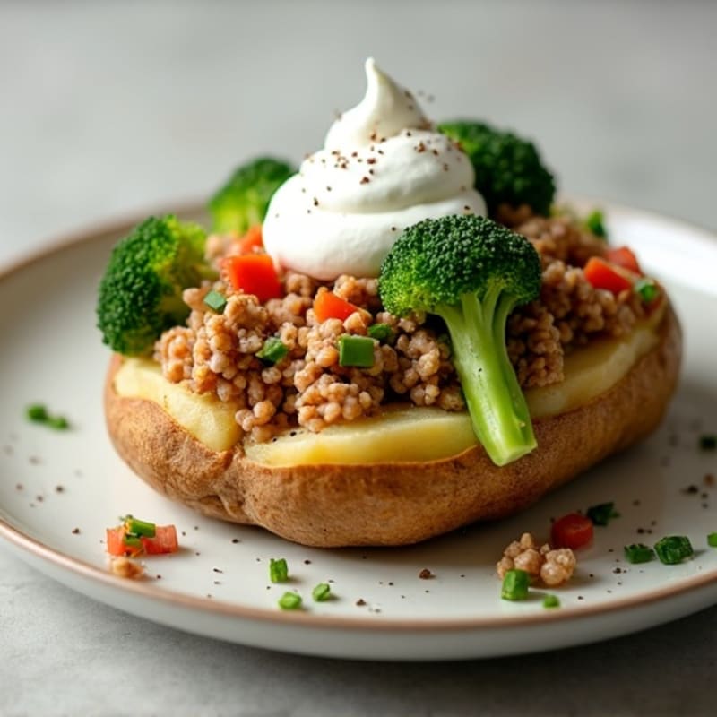 Baked Potato with Lean Ground Turkey, Broccoli, and Creamy Greek Yogurt