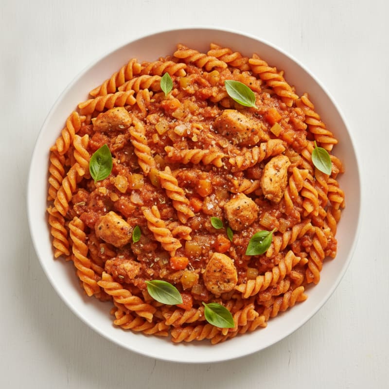 Chicken Bolognese with Red Lentil Fusilli