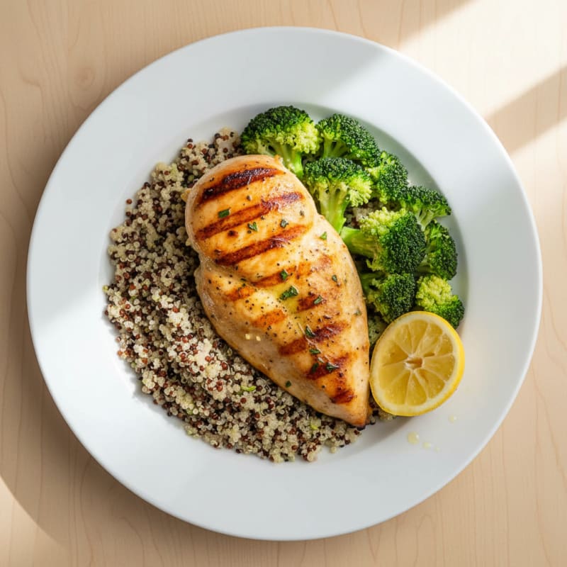 Grilled Chicken Breast with Quinoa and Steamed Broccoli