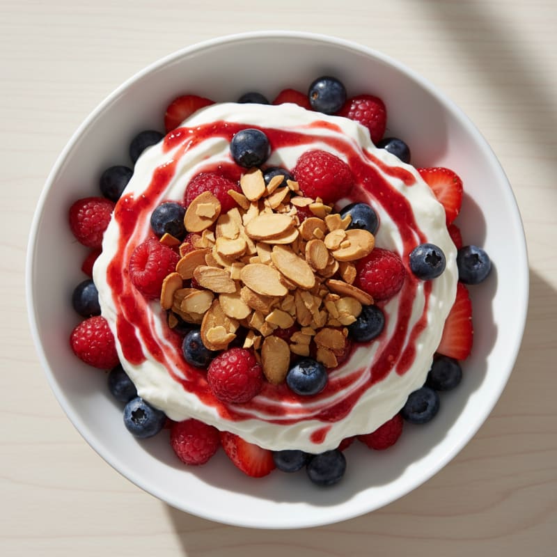 Greek Yogurt Protein Parfait with Mixed Berries and Almonds