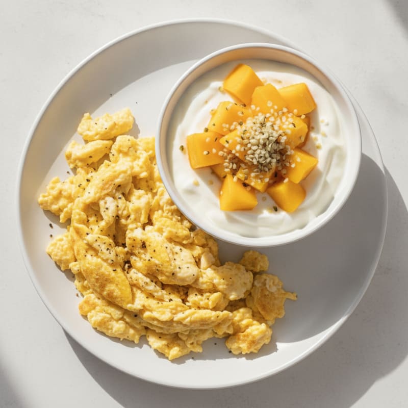 High-Protein Mango and Vanilla Yogurt Egg Scramble