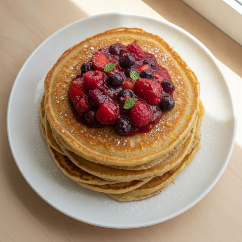 Lemon Ricotta Pancakes with Berry Compote