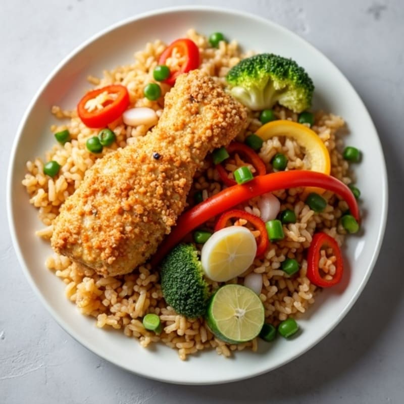 Crispy Chicken Fried Rice with Fresh Vegetables