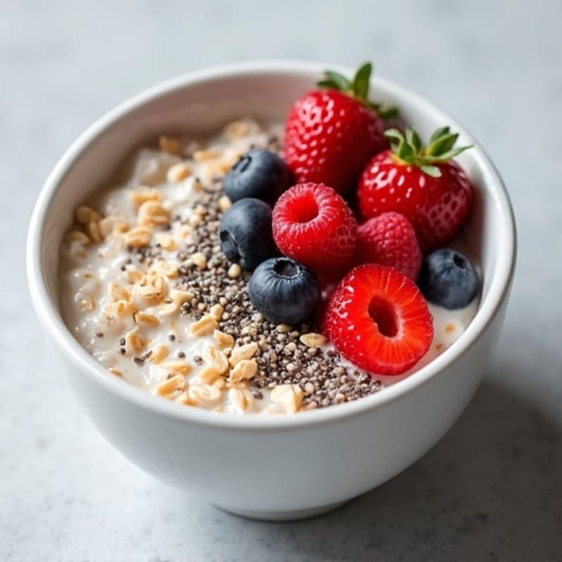 Creamy Overnight Oats with Greek Yogurt, Chia Seeds, and Mixed Berries