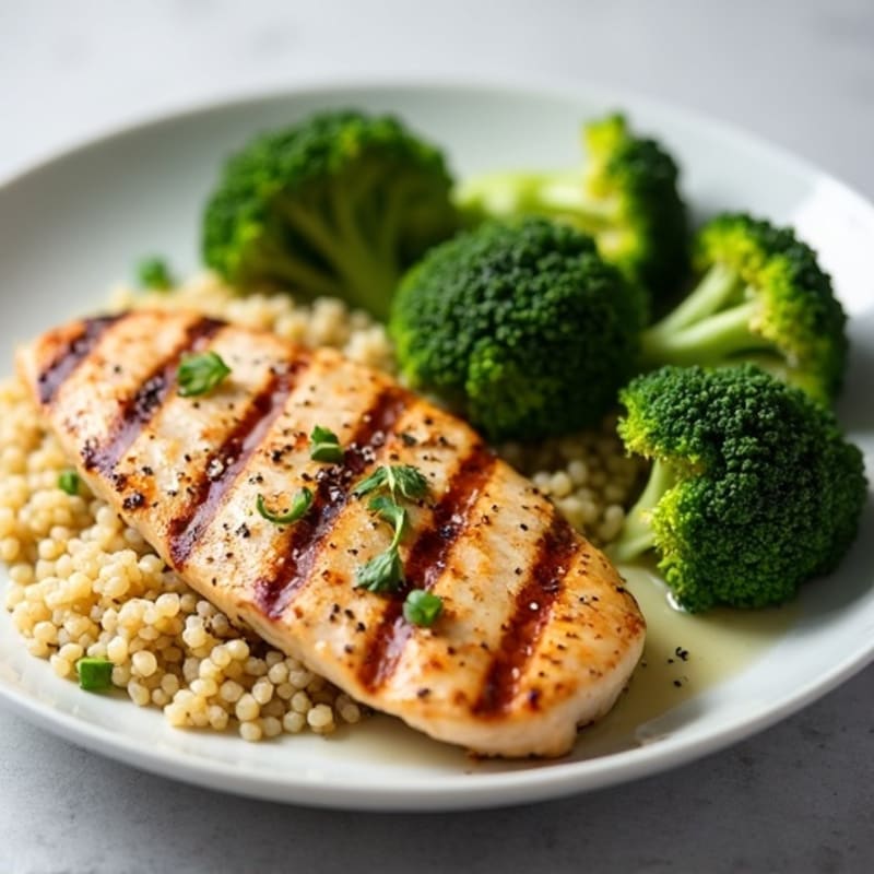 Grilled Chicken Breast with Quinoa and Roasted Broccoli