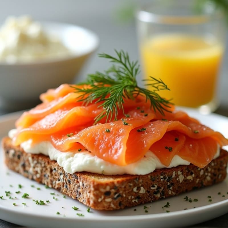 Smoked Salmon with Whipped Cream Cheese and Fresh Dill on Crispy Everything Seed Toast