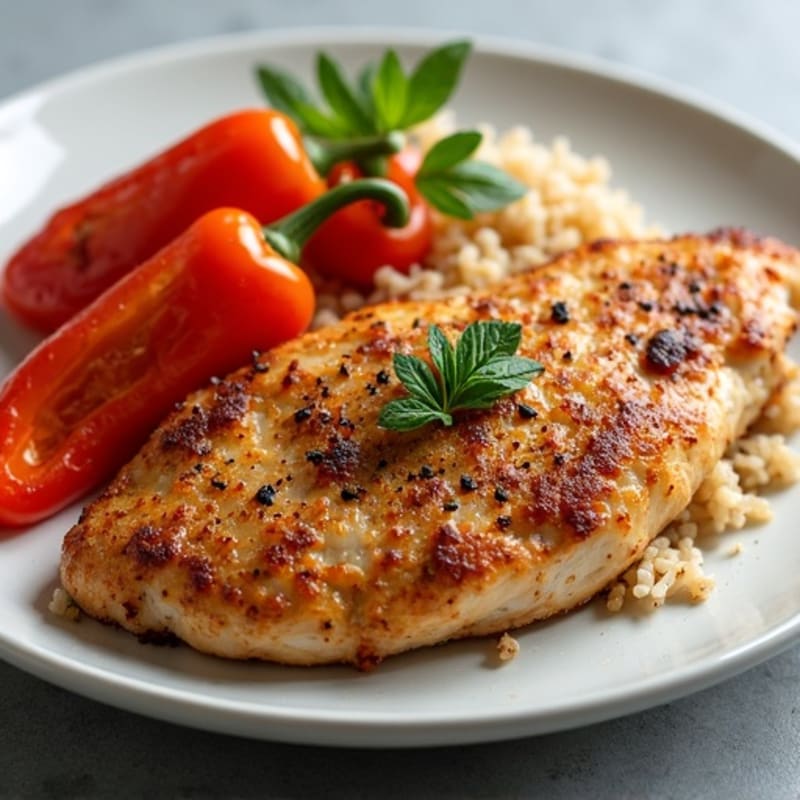 Blackened Chicken with Fluffy Brown Rice and Roasted Bell Peppers