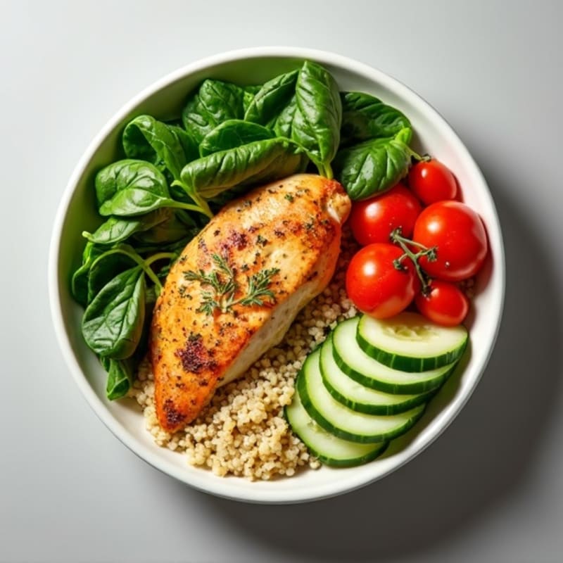 Herb-Marinated Chicken and Quinoa Bowl with Fresh Vegetables