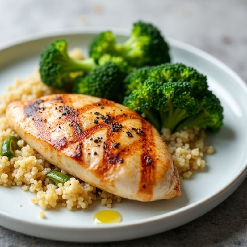 Grilled Chicken Breast with Steamed Broccoli and Quinoa
