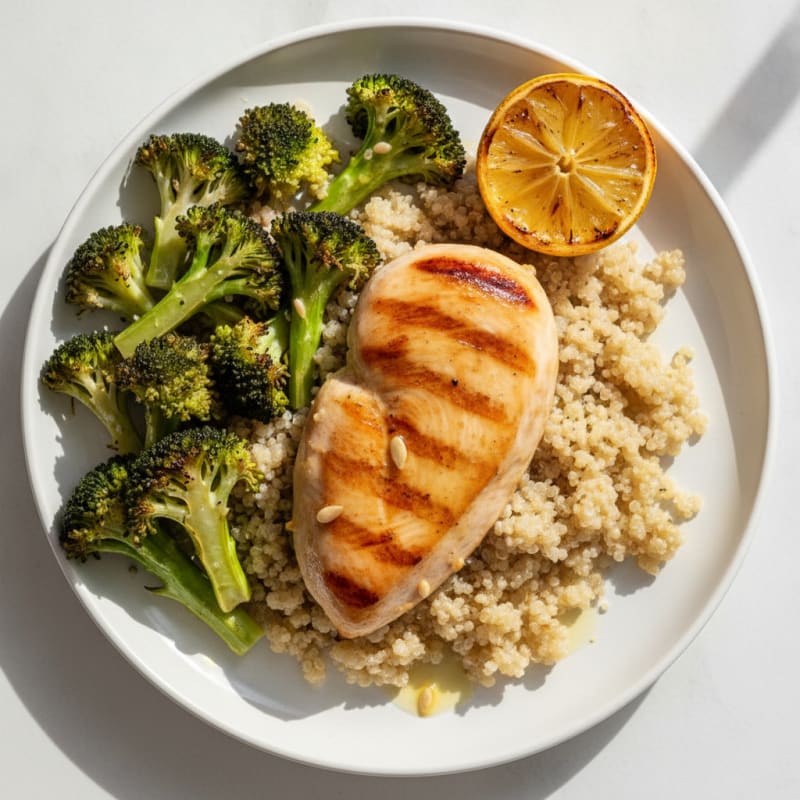 Grilled Chicken Breast with Quinoa and Roasted Broccoli