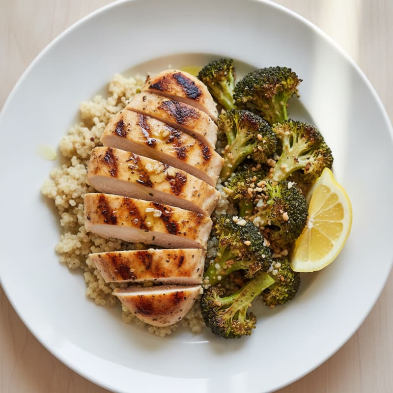 Grilled Chicken Breast with Quinoa and Roasted Broccoli