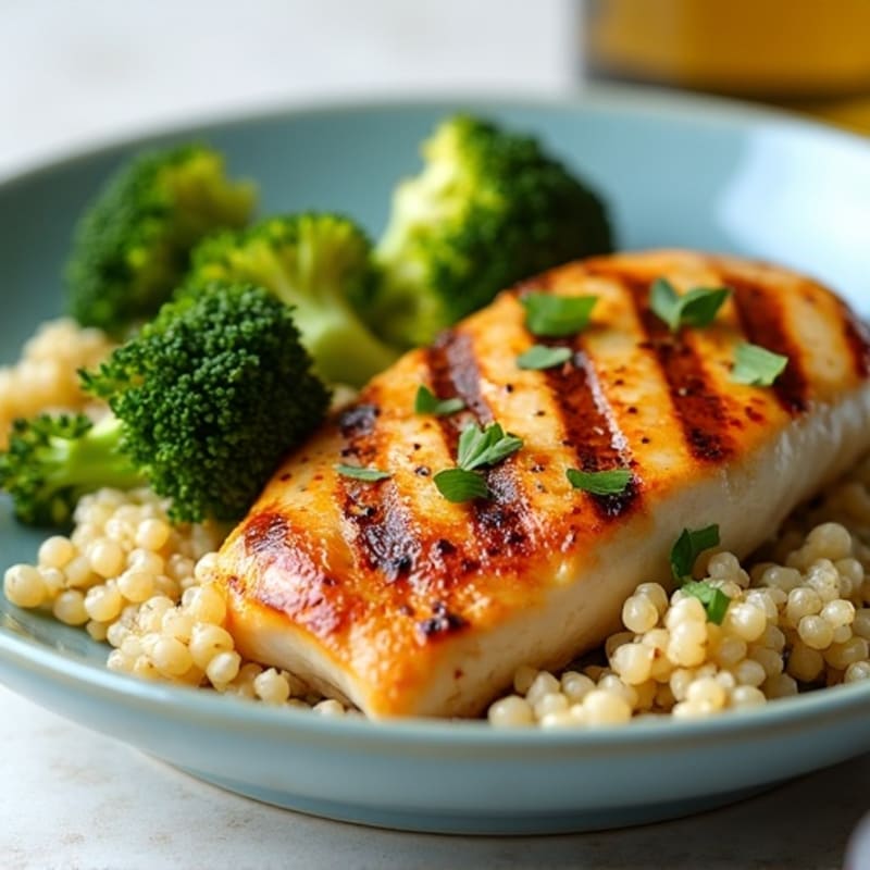 Grilled Chicken Breast with Quinoa and Roasted Broccoli