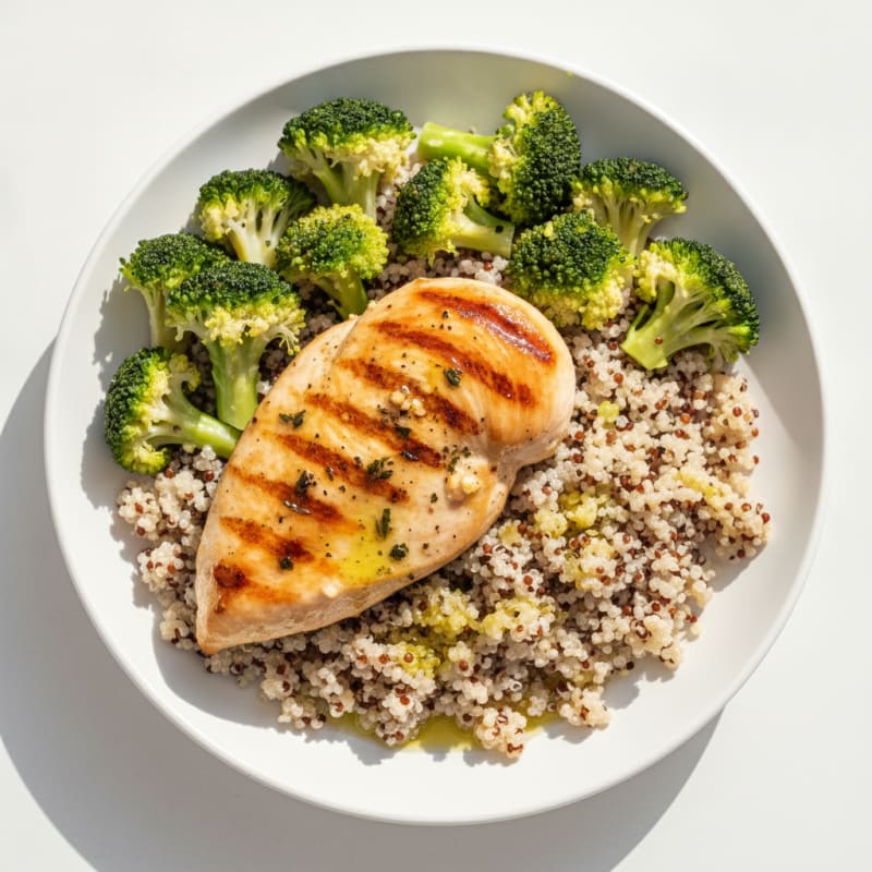 Grilled Chicken Breast with Quinoa and Steamed Broccoli