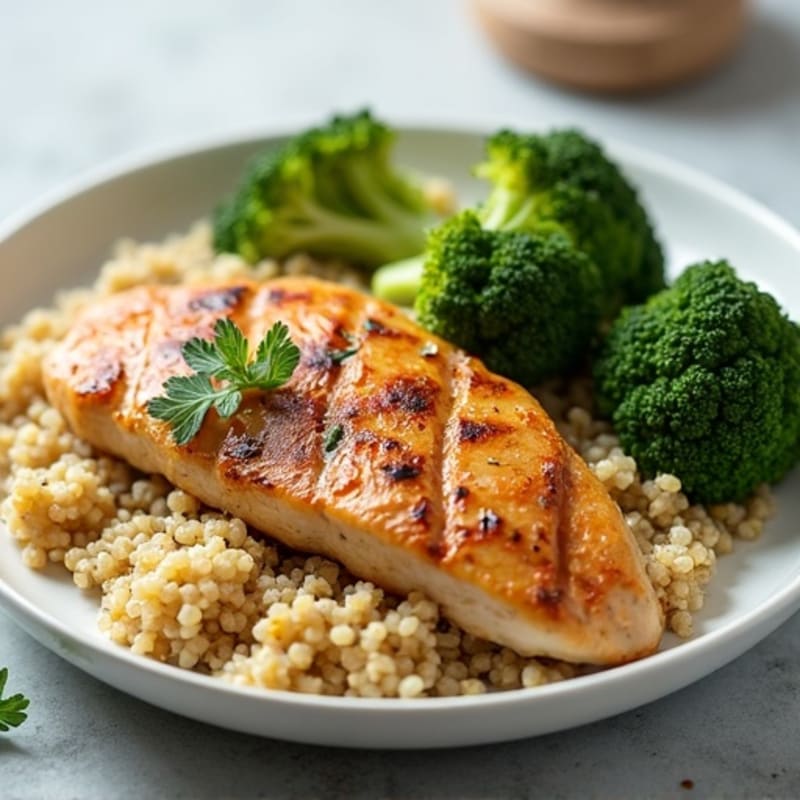 Grilled Chicken Breast with Quinoa and Roasted Broccoli