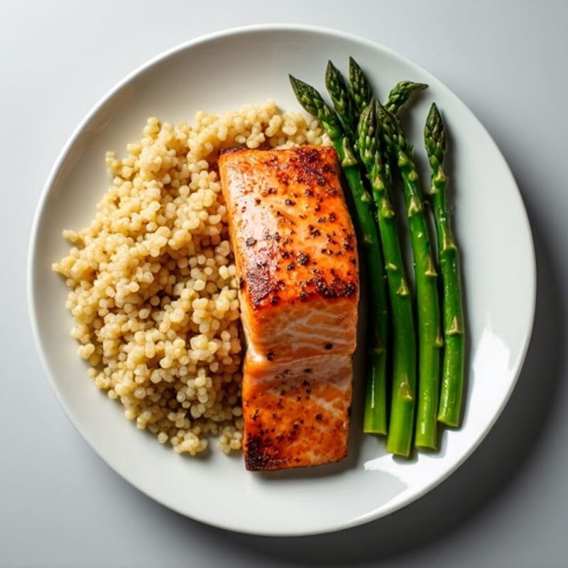 Seared Salmon with Steamed Asparagus and Quinoa