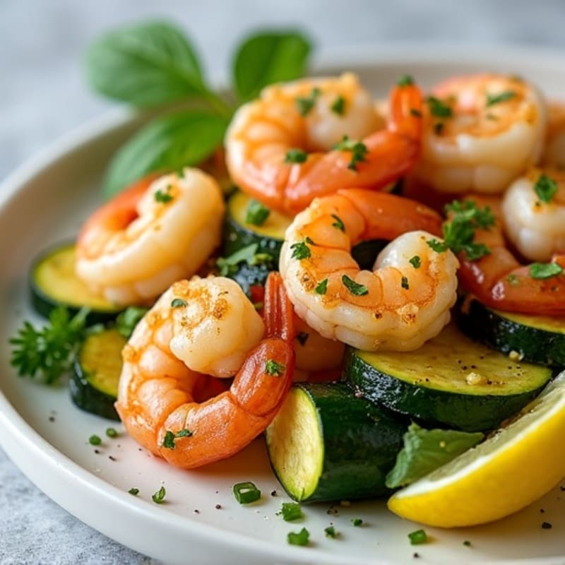 Garlic-Lemon Pan Seared Shrimp with Herb Zucchini