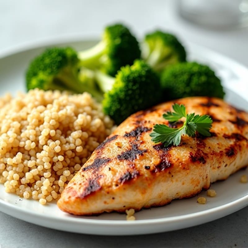 Grilled Chicken Breast with Quinoa and Steamed Broccoli