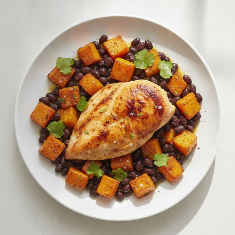 Roasted Chicken with Butternut Squash and Black Beans
