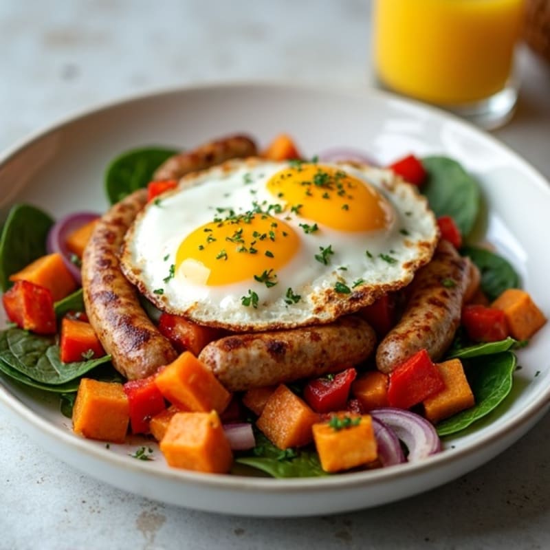 Crispy Breakfast Hash with Turkey Bacon and Chicken Sausage