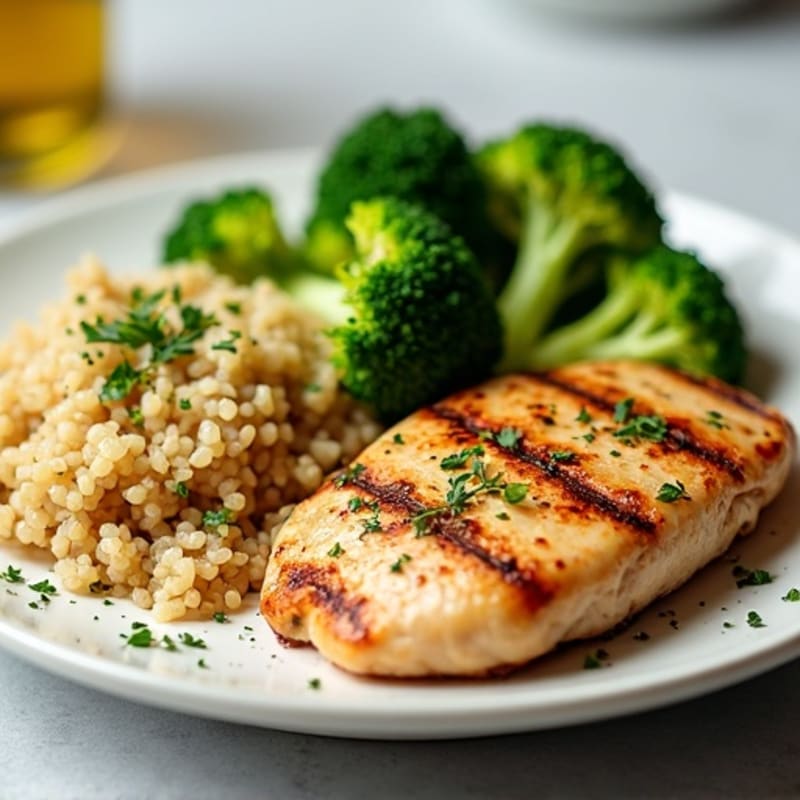 Grilled Chicken Breast with Roasted Broccoli and Quinoa