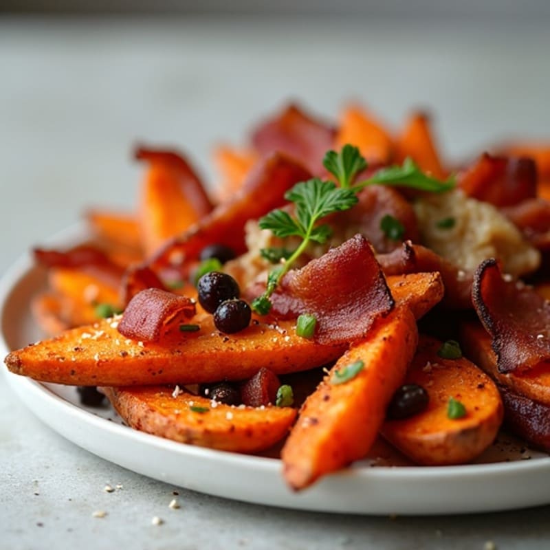 Crispy Loaded Sweet Potato Wedges with Turkey Bacon