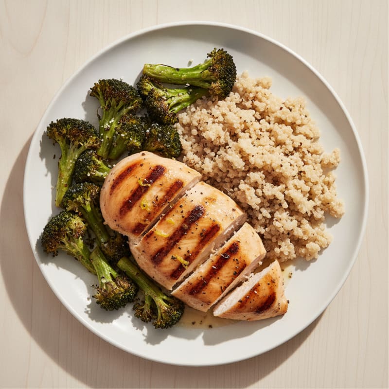 Grilled Chicken Breast with Quinoa and Roasted Broccoli