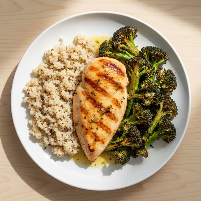 Grilled Chicken Breast with Quinoa and Roasted Broccoli