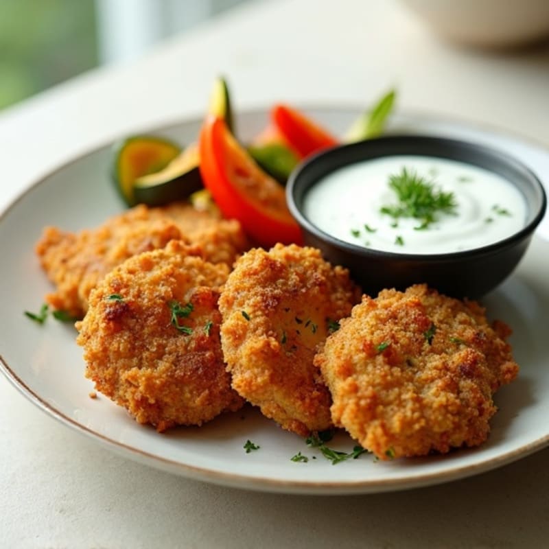 Crispy Chicken and Roasted Vegetable Bites with Creamy Herb Dip