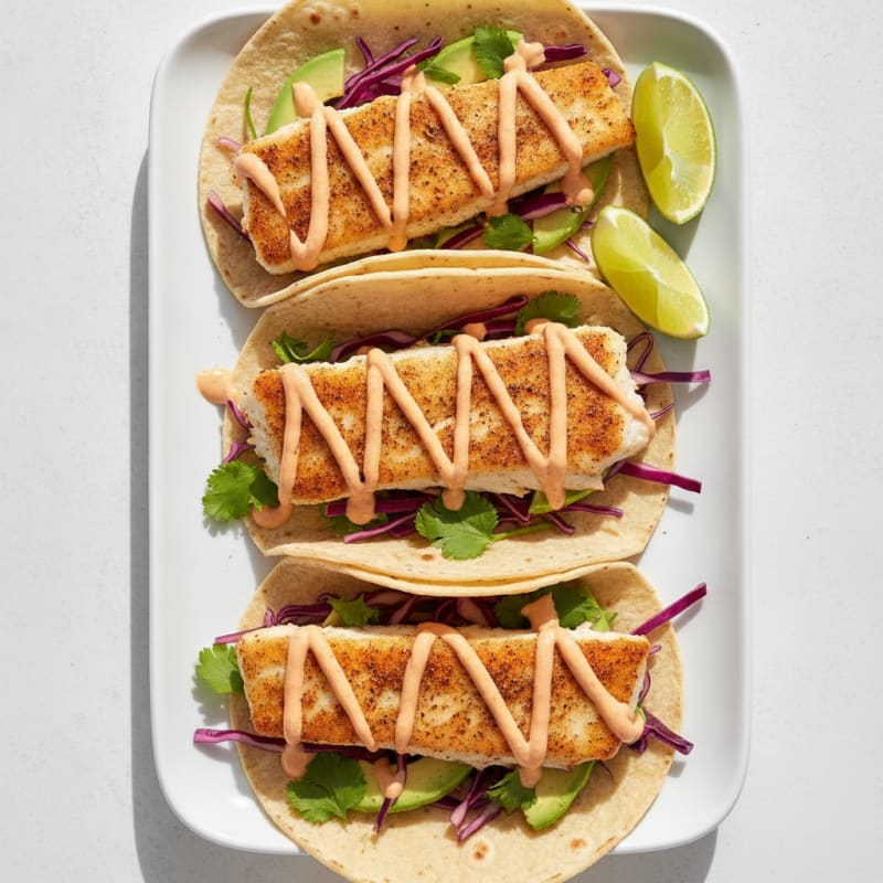 Pan-Seared Rockfish Tacos with Chipotle Crema