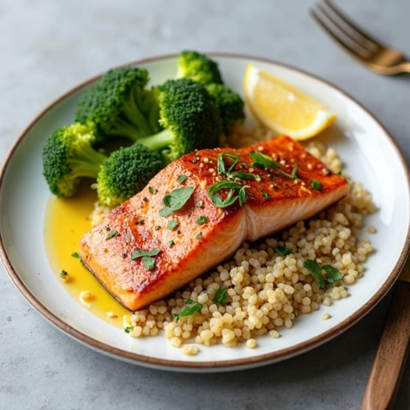 Pan-Seared Salmon with Roasted Broccoli and Quinoa