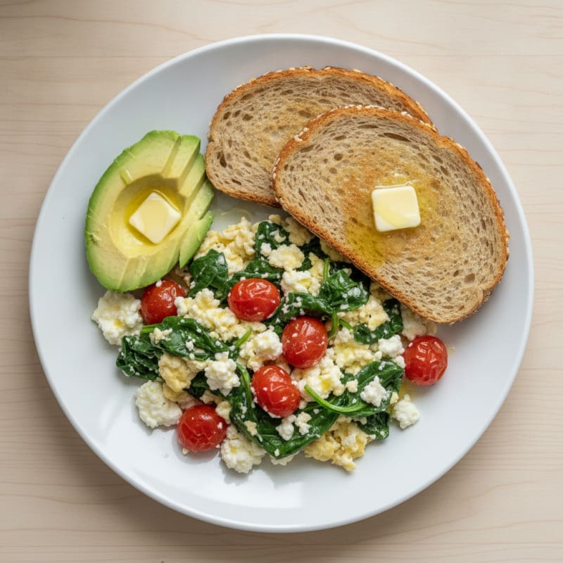 Cottage Cheese Scramble with Spinach and Cherry Tomatoes