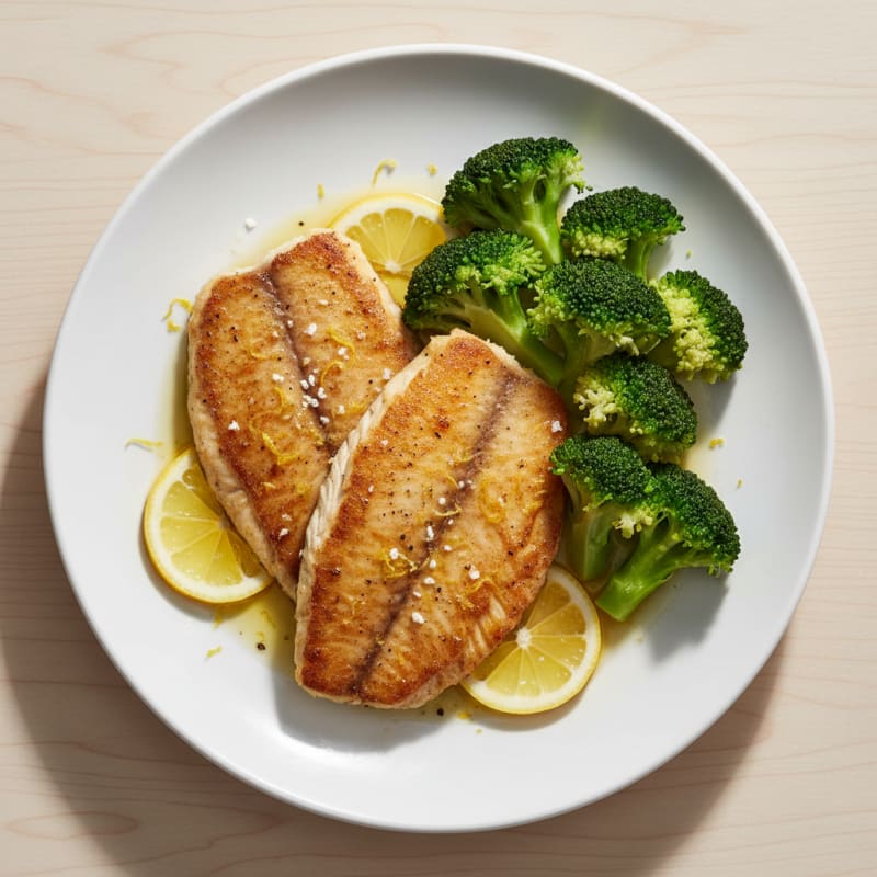 Seared Tilapia with Steamed Broccoli and Lemon
