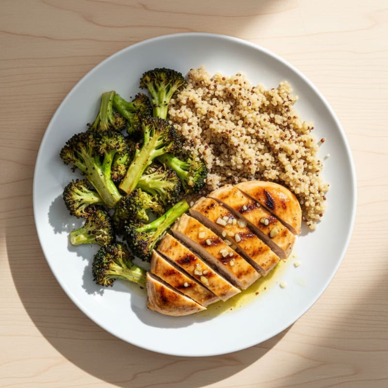 Grilled Chicken Breast with Roasted Broccoli and Quinoa