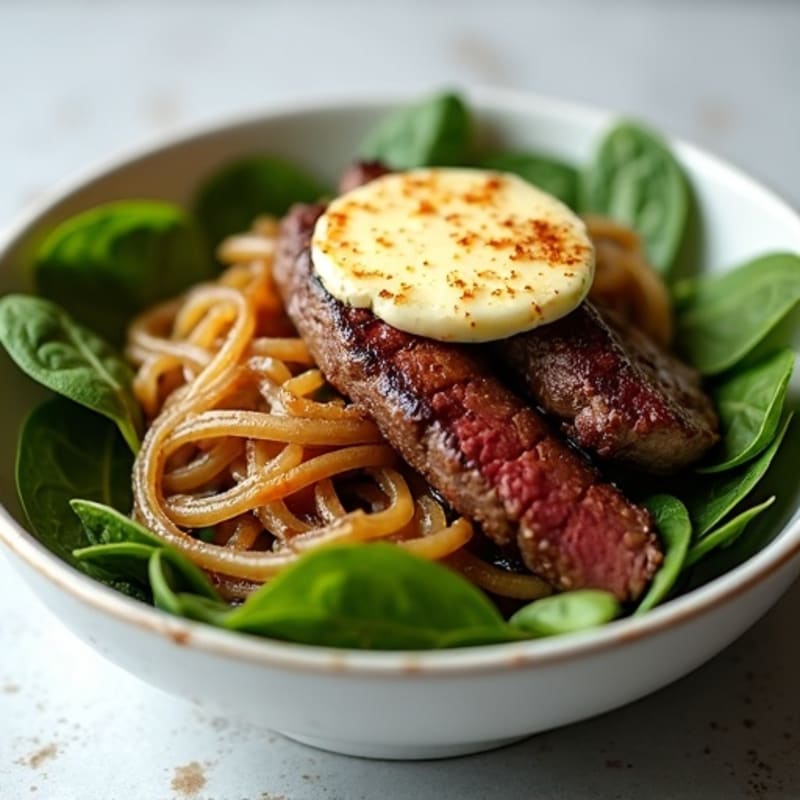 Seared Steak and Silky Caramelized Onion Bowl with Creamy Provolone