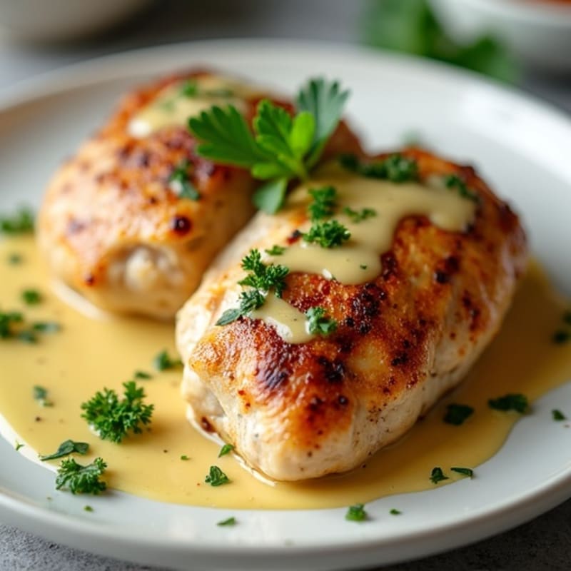Grilled Chicken Thighs with Creamy Garlic Butter Sauce