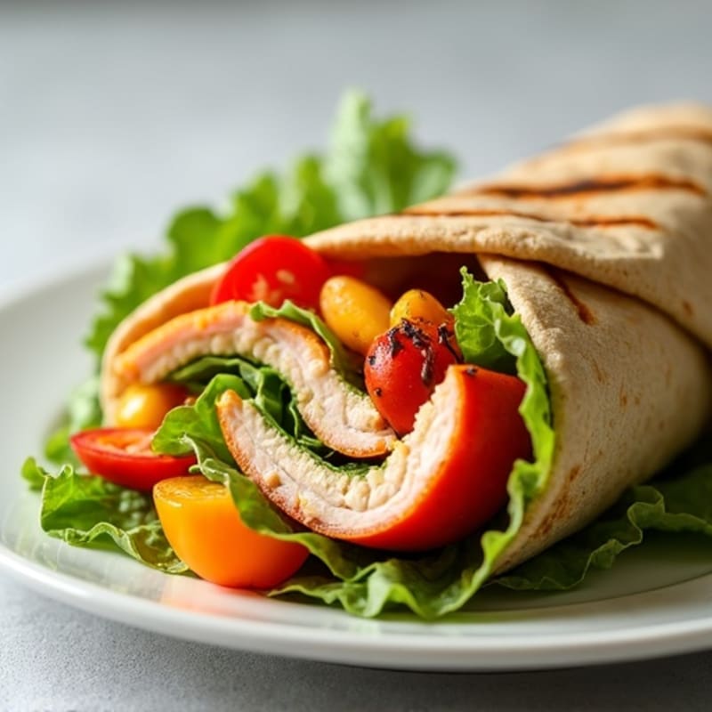 Grilled Turkey and Hummus Wrap with Crunchy Vegetables