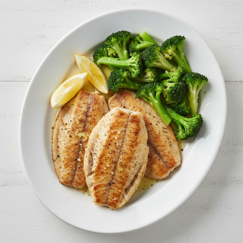 Seared Tilapia with Steamed Broccoli and Lemon