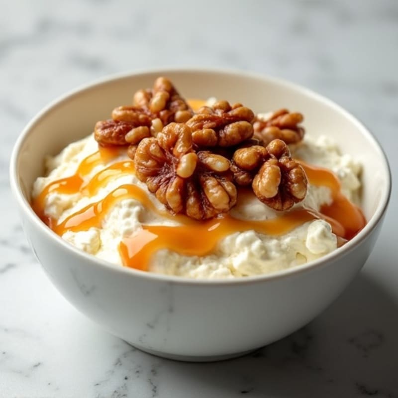 Creamy Salted Caramel Cottage Cheese Bowl with Toasted Walnuts