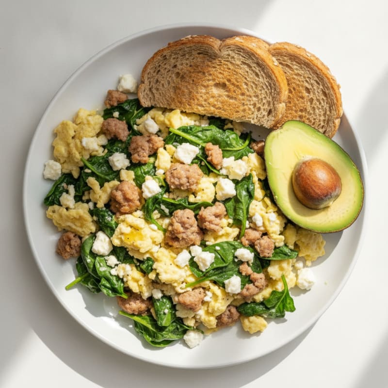 Egg White and Turkey Sausage Scramble with Spinach and Feta