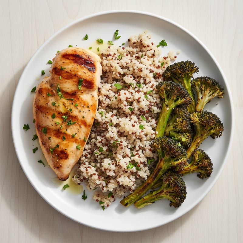 Grilled Chicken Breast with Quinoa and Roasted Broccoli