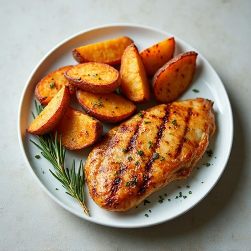 Crispy Herb-Roasted Red Potato Wedges with Grilled Chicken