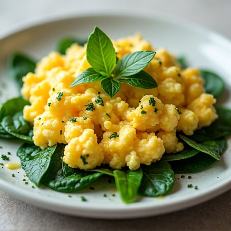 Fluffy Herb-Scrambled Eggs with Spinach