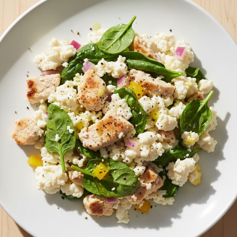 Egg White Scramble with Grilled Turkey Breast and Spinach