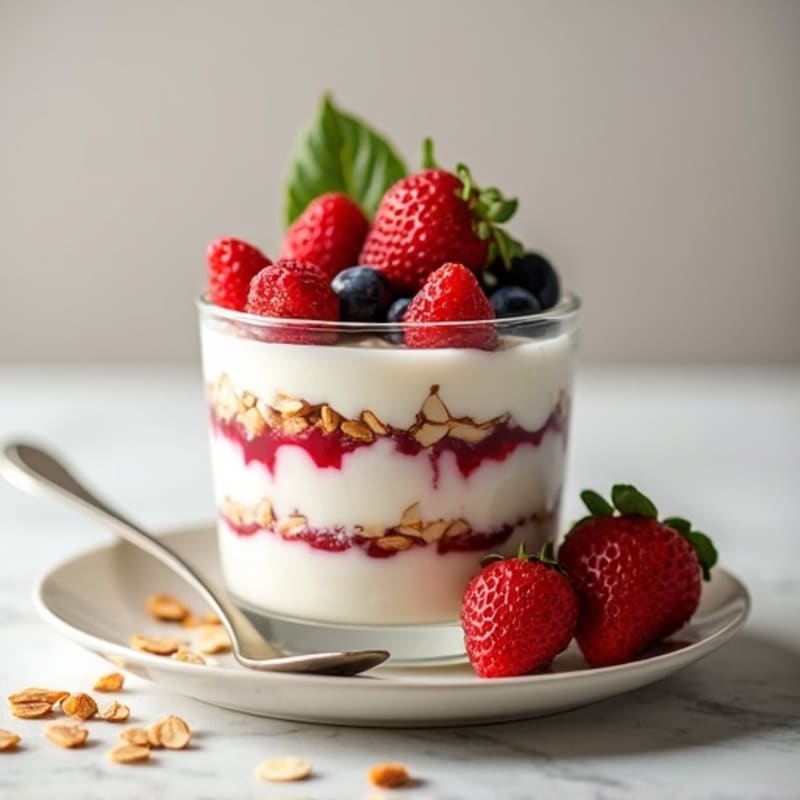 Vanilla Greek Yogurt Protein Parfait with Almonds and Berries