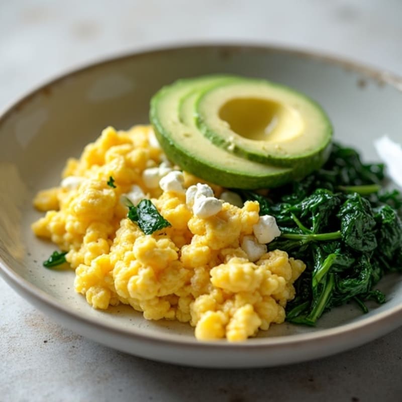 Egg White Scramble with Cottage Cheese and Sautéed Spinach