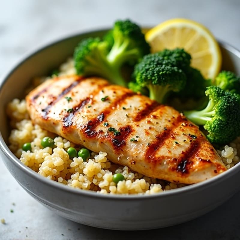 Grilled Chicken and Quinoa Bowl with Roasted Broccoli