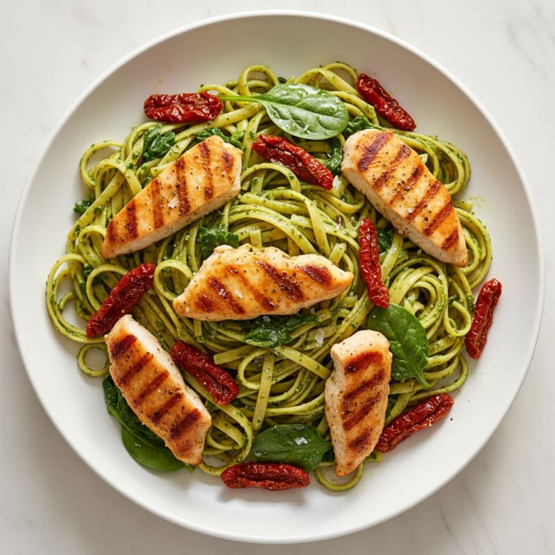 Pesto Chicken Linguine with Sun-Dried Tomatoes