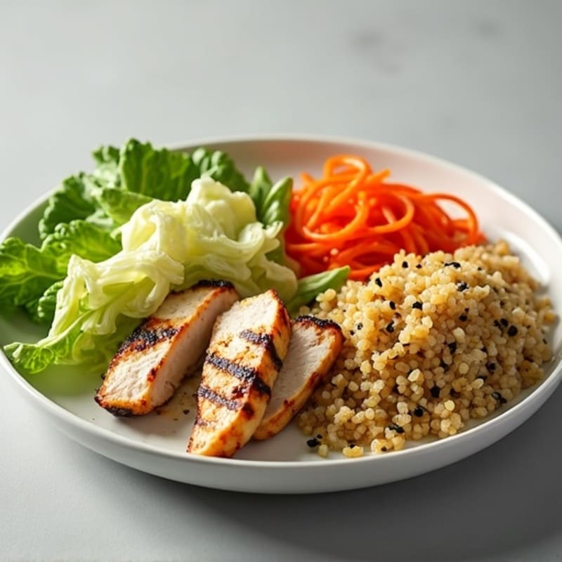 Grilled Chicken Breast with Crunchy Cabbage Slaw and Quinoa