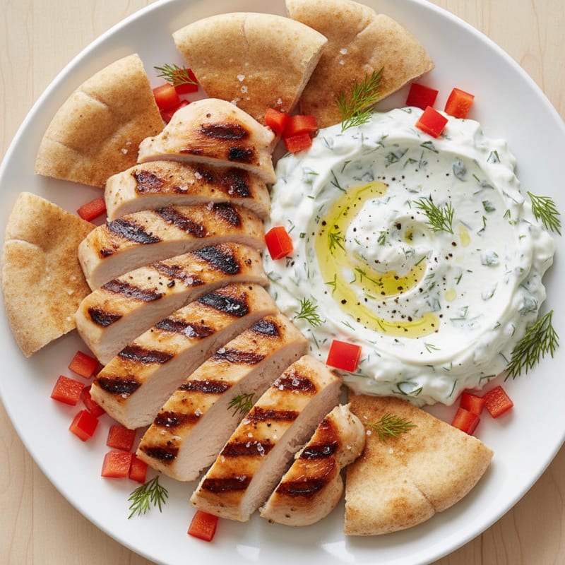 Cool Cucumber Yogurt Dip with Grilled Chicken